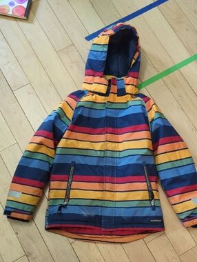 Villervalla Kids Rainbow Stripe Hooded Winter Jacket - 10 Years